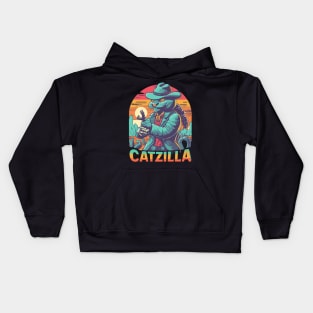 Vintage Catzilla Funny Cat Destroy Kids Hoodie